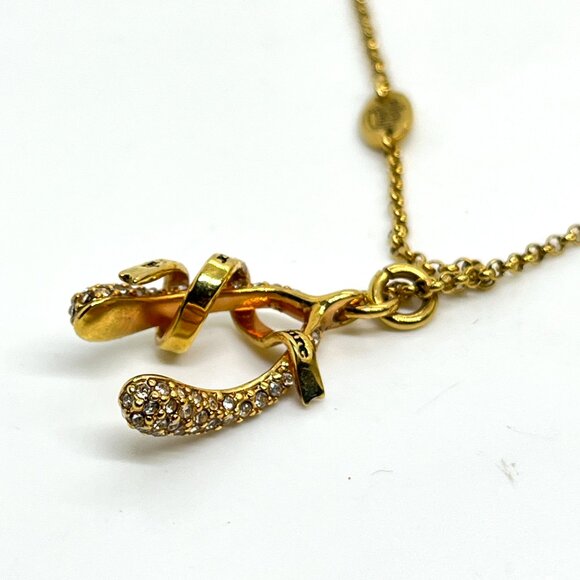 VINTAGE JUICY COUTURE GOLD TONE WISHBONE NECKLACE PAVE CRYSTAL RHINESTONE CHARM - Picture 9 of 17
